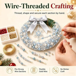Amorly Diy Christmas Pearl Wreath Kit, Handmade Beaded Holiday Door Decor With Beads, Ribbon And Instructions, Craft Gift (Snowflake) - thumbnail 3