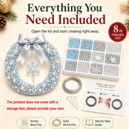 Amorly Diy Christmas Pearl Wreath Kit, Handmade Beaded Holiday Door Decor With Beads, Ribbon And Instructions, Craft Gift (Snowflake) - thumbnail 4