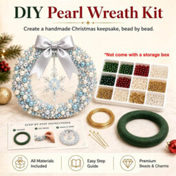 Amorly Diy Christmas Pearl Wreath Kit, Handmade Beaded Holiday Door Decor With Beads, Ribbon And Instructions, Craft Gift (Snowflake) - thumbnail 5