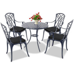 Centurion Supports Oshowa Garden And Patio Table And 4 Large Chairs Bistro Set - Grey With Black Cushions - thumbnail 1