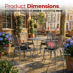 Centurion Supports Oshowa Garden And Patio Table And 4 Large Chairs Bistro Set - Grey With Black Cushions - thumbnail 9