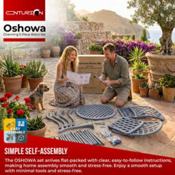 Centurion Supports Oshowa Garden And Patio Table And 4 Large Chairs Bistro Set - Grey With Black Cushions - thumbnail 8