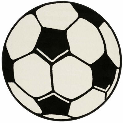 The Rugs Design Velours Football Rug Round Soft Polypropylene Kids Play Mat In Black - image 1