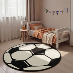 The Rugs Design Velours Football Rug Round Soft Polypropylene Kids Play Mat In Black - thumbnail 2