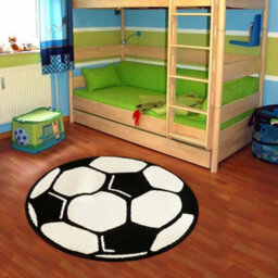The Rugs Design Velours Football Rug Round Soft Polypropylene Kids Play Mat In Black - thumbnail 9