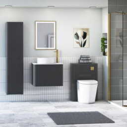 Royal Bathrooms Avenza 600mm Matt Obsidian Black Wall Hung Bathroom Countertop Vanity Unit 1 Drawer With Art Round Basin - thumbnail 4