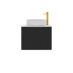 Royal Bathrooms Avenza 600mm Matt Obsidian Black Wall Hung Bathroom Countertop Vanity Unit 1 Drawer With Art Round Basin - thumbnail 6