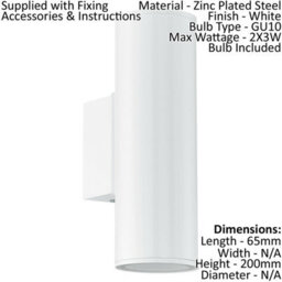 2 Pack Ip44 Outdoor Wall Light - Modern White Up & Down Porch Lamp With Gu10 Bulbs - thumbnail 2