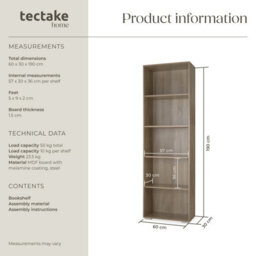 Tectake Bookshelf Lexi - Bookcase With 5 Shelves  - Wood Light, Oak Sonoma - thumbnail 6