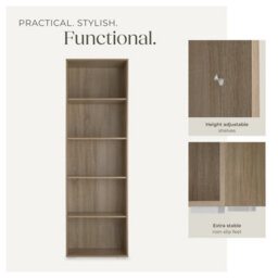 Tectake Bookshelf Lexi - Bookcase With 5 Shelves  - Wood Light, Oak Sonoma - thumbnail 3