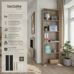 Tectake Bookshelf Lexi - Bookcase With 5 Shelves  - Wood Light, Oak Sonoma - thumbnail 2