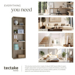Tectake Bookshelf Lexi - Bookcase With 5 Shelves  - Wood Light, Oak Sonoma - thumbnail 5