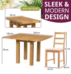 Hallowood Furniture Waverly Small Folding Table With 4 Ladder Back Oak Chairs With Beige Fabric Seats - thumbnail 4