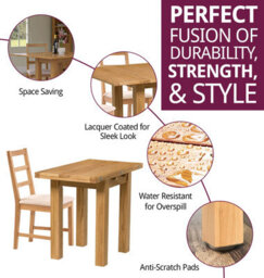 Hallowood Furniture Waverly Small Folding Table With 4 Ladder Back Oak Chairs With Beige Fabric Seats - thumbnail 2