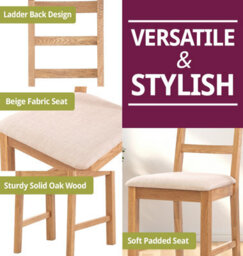 Hallowood Furniture Waverly Small Folding Table With 4 Ladder Back Oak Chairs With Beige Fabric Seats - thumbnail 8