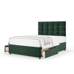 Bedmaster Emerald Green Plush Velvet 2 Drawer Divan Base And Square Headboard Double