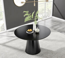 Furniturebox Palma Black Semi Gloss Round Dining Table & 4 Mustard Pesaro Black Leg Chairs - thumbnail 6