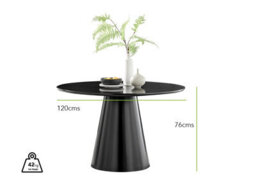 Furniturebox Palma Black Semi Gloss Round Dining Table & 4 Mustard Pesaro Black Leg Chairs - thumbnail 8