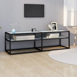 Berkfield Sturdy Tv Cabinet White Marble 140X40X40.5 Cm Tempered Glass - thumbnail 2