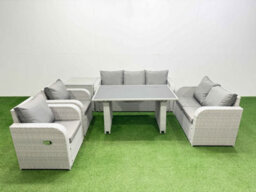 Fimous 7 Seater Garden Furniture Set Pe Ratten Garden Sofa Set With Rectangular Dining Table Side Table Light Grey - thumbnail 1