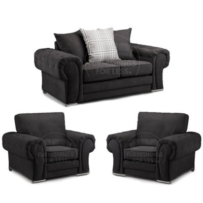 Furnishings For Less UK Milan Fabric 3 Piece Sofa Suite Black Scatter Back 2 Seater And 2 Matching Armchairs -  2 1 1 - image 1