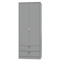 Imola Ready Assembled Contemporary Matt Grey 2 Drawer Tall Double Wardrobe (H)1960mm (W)740mm (D)520mm - thumbnail 1
