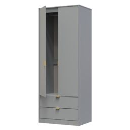 Imola Ready Assembled Contemporary Matt Grey 2 Drawer Tall Double Wardrobe (H)1960mm (W)740mm (D)520mm - thumbnail 2