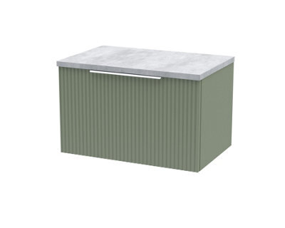 Balterley Tixall Fluted 1 Drawer Wall Hung Vanity Unit With Laminate Worktop, Satin Green, 600mm - image 1