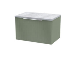Balterley Tixall Fluted 1 Drawer Wall Hung Vanity Unit With Laminate Worktop, Satin Green, 600mm