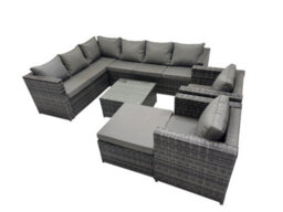 Fimous Rattan Garden Furniture Patio Furniture Sets With Corner Sofa Square Coffee Table Big Stool Dark Grey Mixed - thumbnail 1