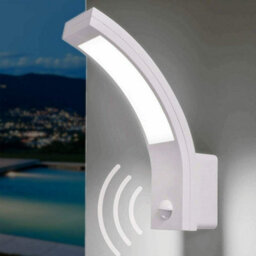 CGC Lighting Cgc White Led Curved Outdoor Outside Garden Porch Wall Light With Pir Motion Sensor Security