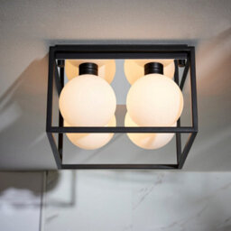 Matt Black Square Framed Semi Flush Bathroom Ceiling Light & Sphere Glass Shades - thumbnail 5
