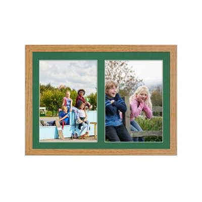 AK Frames 20X14 Oak Modern Multi Photo Frame With Emerald Mount - Holds 2 Apertures (2X) A4 Photos - image 1