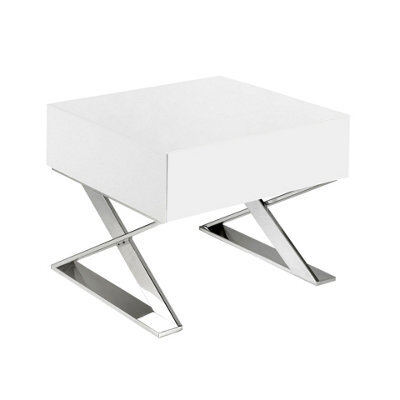 Angel Cerda Stylish White Wooden Bedside Table With Chrome Legs - image 1