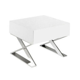 Angel Cerda Stylish White Wooden Bedside Table With Chrome Legs - thumbnail 1