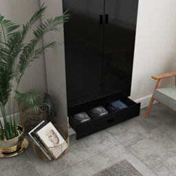 Urbn-Living Urbnliving Height 180Cm Glossy White Carcass & Black Drawers Tall 2 Door Wardrobe Bedroom Storage Hanging Rail Modern Furniture - thumbnail 3