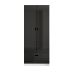 Urbn-Living Urbnliving Height 180Cm Glossy White Carcass & Black Drawers Tall 2 Door Wardrobe Bedroom Storage Hanging Rail Modern Furniture - thumbnail 4