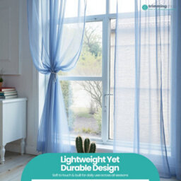 "Neel Blue Voile Curtains Slot Top, 2 Curtains, Sky Blue - 56"" Width X 81"" Drop" - thumbnail 9