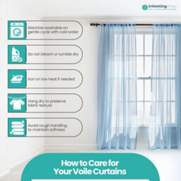 "Neel Blue Voile Curtains Slot Top, 2 Curtains, Sky Blue - 56"" Width X 81"" Drop" - thumbnail 3