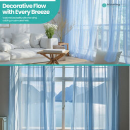 "Neel Blue Voile Curtains Slot Top, 2 Curtains, Sky Blue - 56"" Width X 81"" Drop" - thumbnail 7