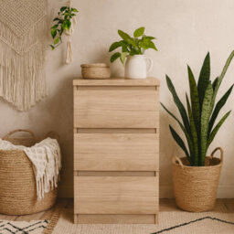 Wyld Haus Budapest Natural Oak Effect 3-Drawer Bedside Table