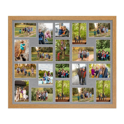 AK Frames 80X70Cm Oak Modern Multi Photo Frame With Mid Grey Mount - Holds 20 Apertures (18X) 6X4, (2X) 4X4 Photos - image 1