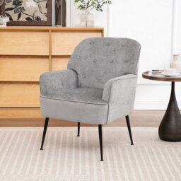 Grey Upholstered Lounge Armchair Accent Chair For Living Room Bedroom - thumbnail 3