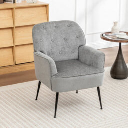 Grey Upholstered Lounge Armchair Accent Chair For Living Room Bedroom