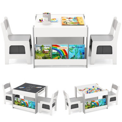 Gainoom Kids Grey Table & Chairs Set 4 In 1 Toddler Activity Table Playroom - image 1