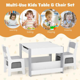 Gainoom Kids Grey Table & Chairs Set 4 In 1 Toddler Activity Table Playroom - thumbnail 8
