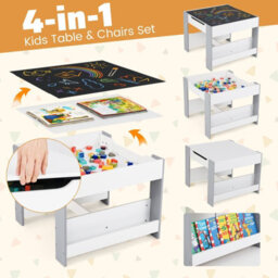 Gainoom Kids Grey Table & Chairs Set 4 In 1 Toddler Activity Table Playroom - thumbnail 9