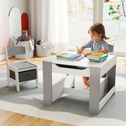 Gainoom Kids Grey Table & Chairs Set 4 In 1 Toddler Activity Table Playroom - thumbnail 3