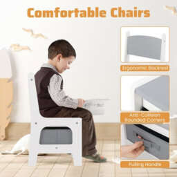 Gainoom Kids Grey Table & Chairs Set 4 In 1 Toddler Activity Table Playroom - thumbnail 7