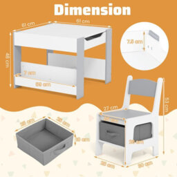 Gainoom Kids Grey Table & Chairs Set 4 In 1 Toddler Activity Table Playroom - thumbnail 2